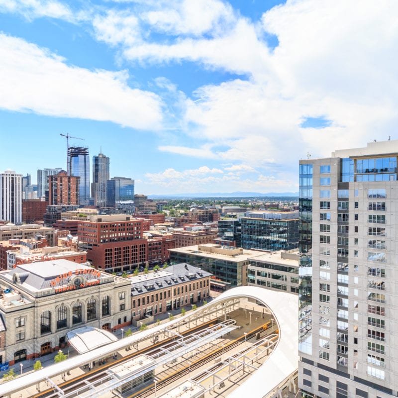 Aerial view of the Union Station Neighborhood in downtown, Denver.